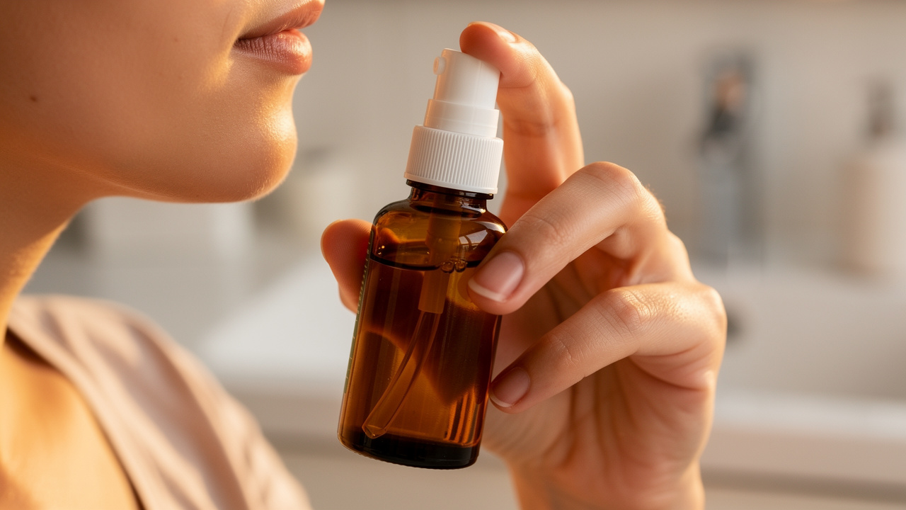 Person preparing to use nasal spray properly