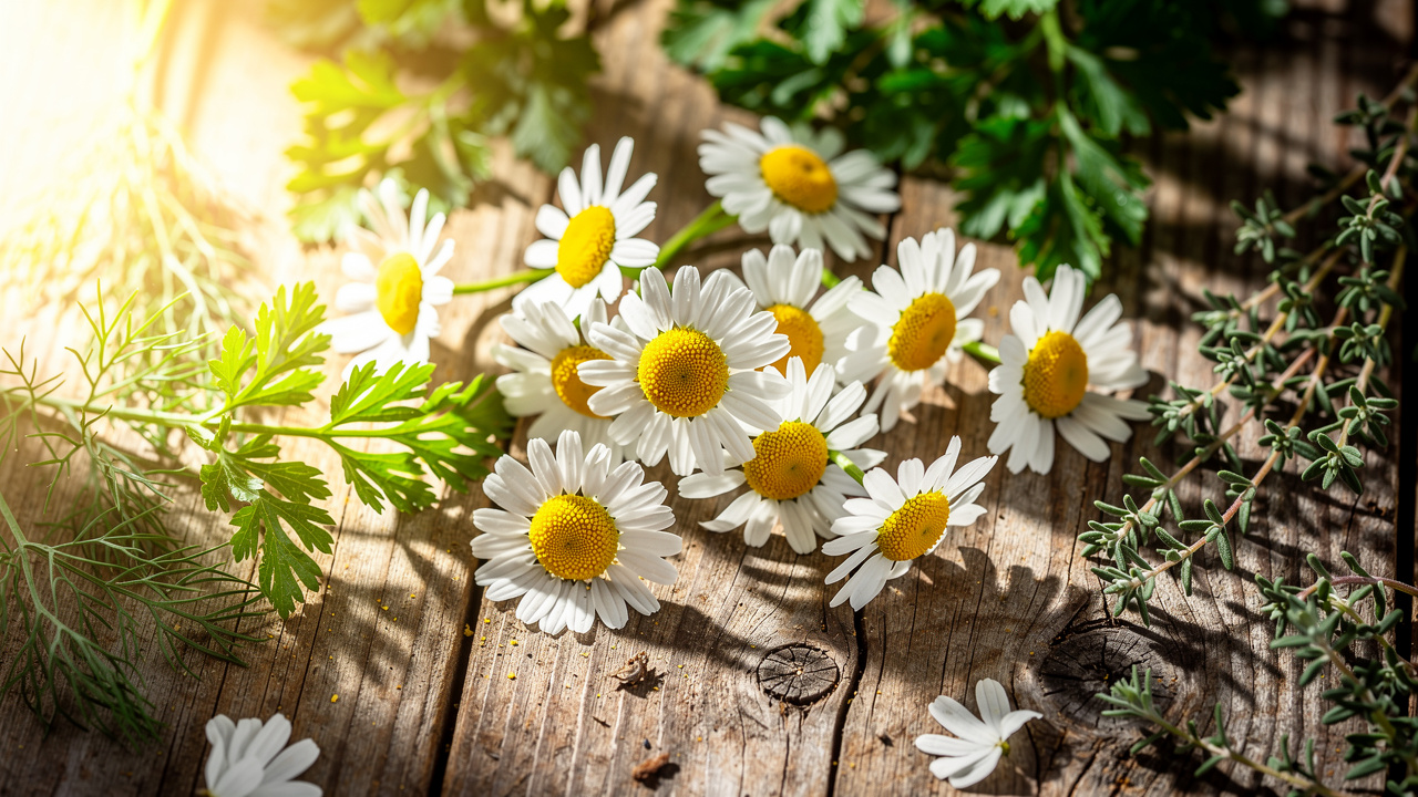 Fresh chamomile and herbs rich in apigenin