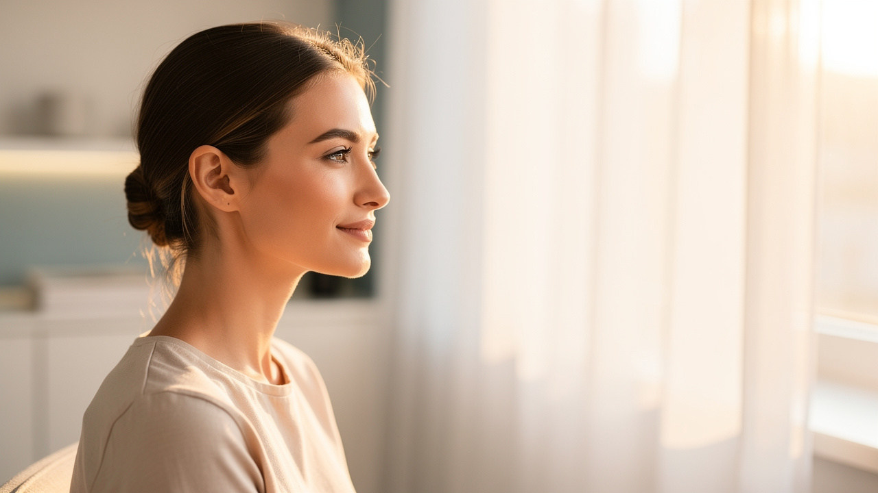 Woman enjoying natural light with clear even skin
