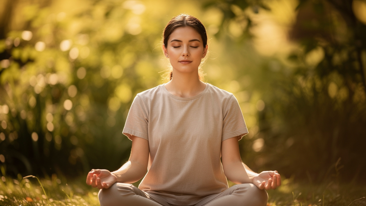 Woman meditating peacefully in natural setting