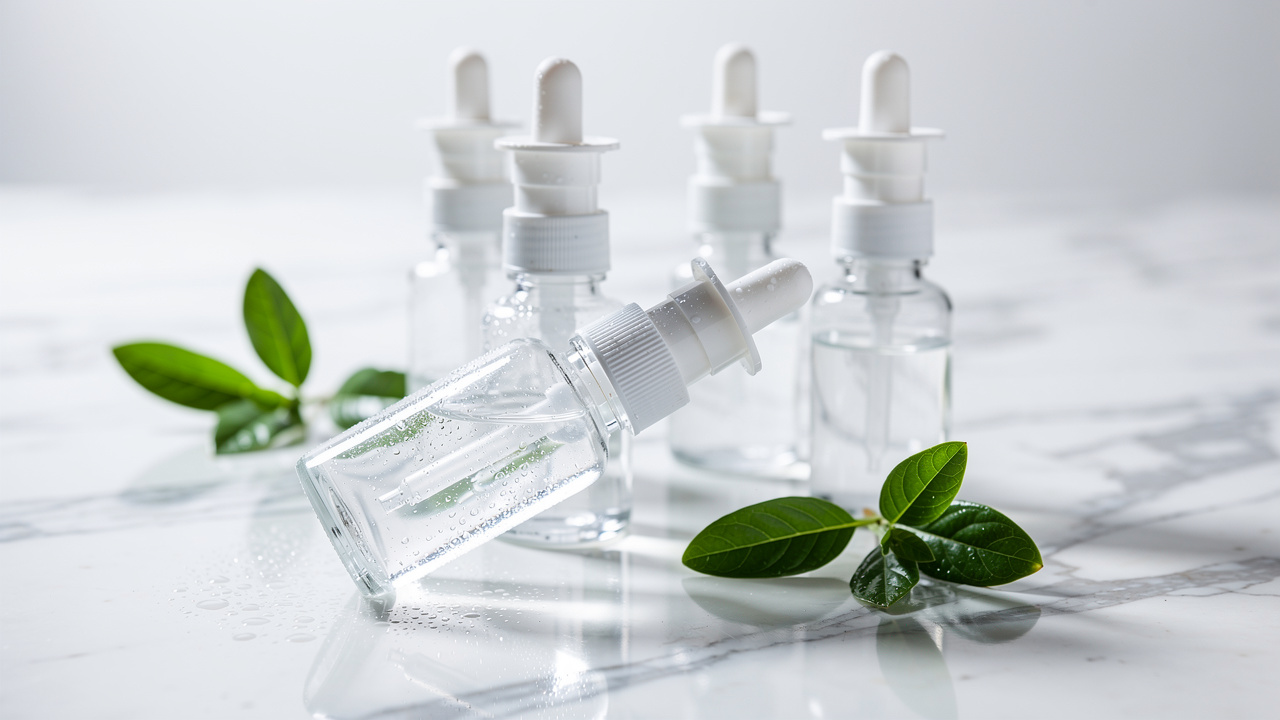 Glutathione nasal spray bottles on marble surface