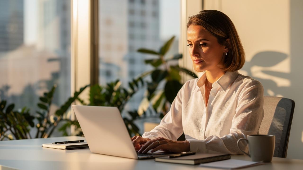 Professional woman demonstrating focus and mental clarity