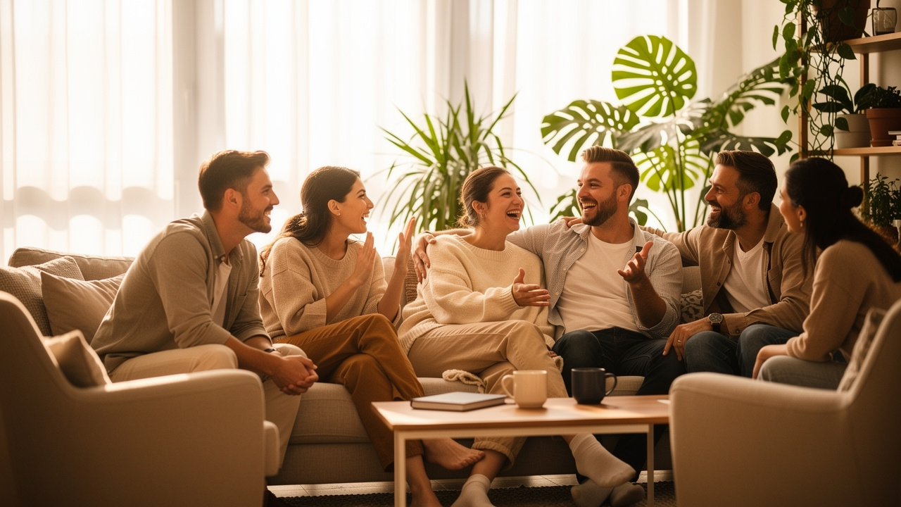 Friends enjoying natural social connection and conversation