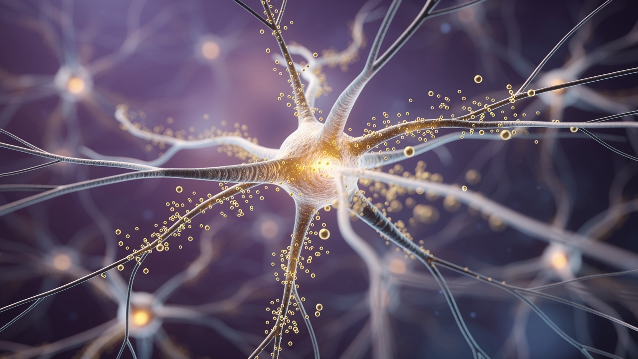 Brain neuron activity showing serotonin neurotransmitter pathways
