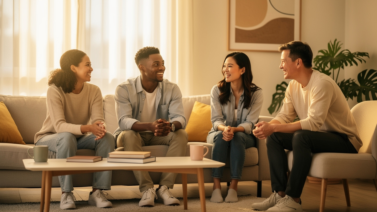 Friends enjoying comfortable social interaction together