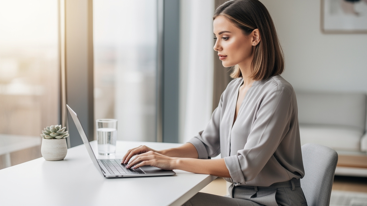 Professional woman demonstrating calm focus during work