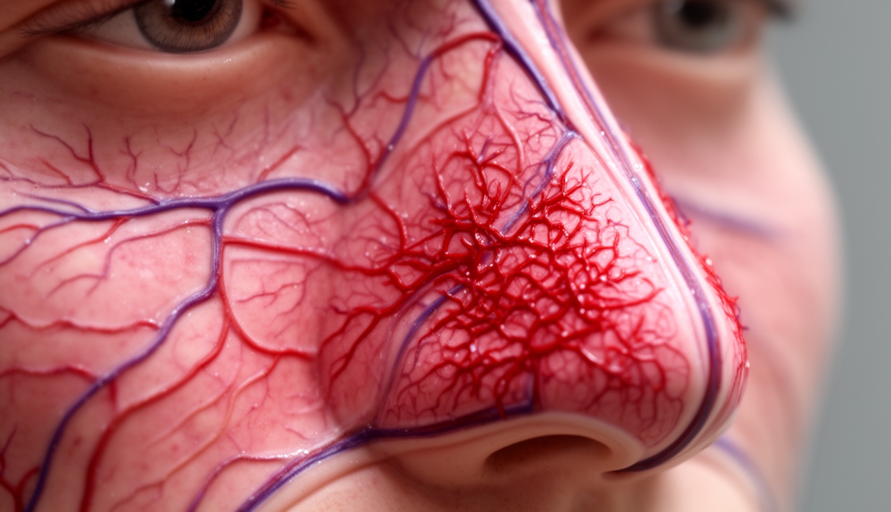 Nasal mucosa showing vascular network for absorption