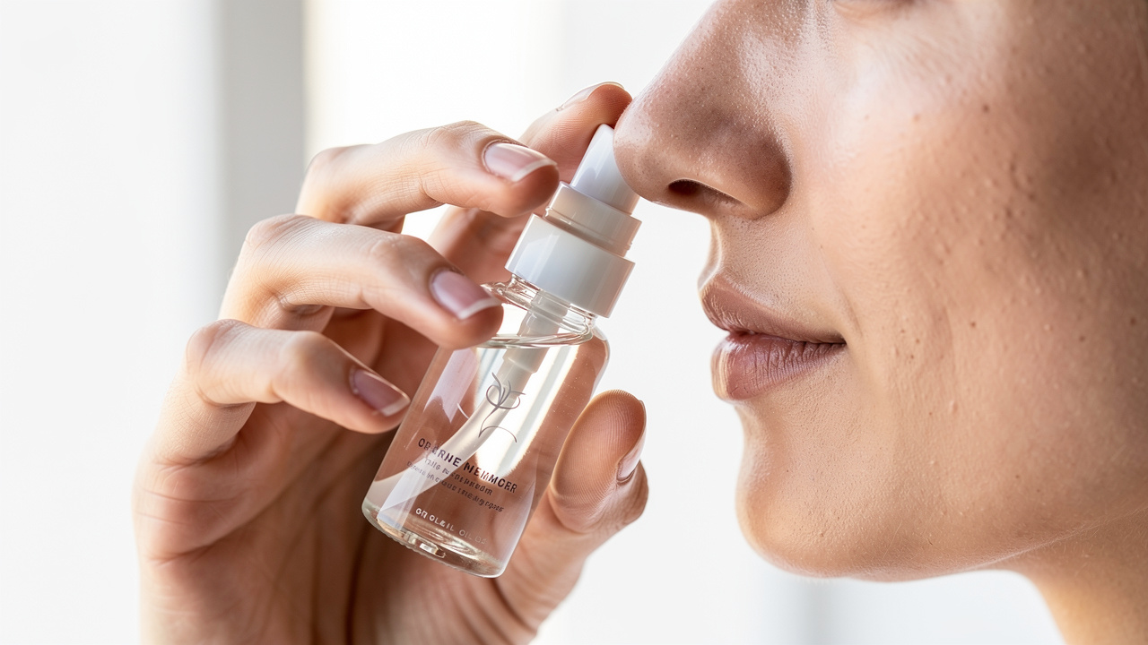 Proper nasal spray administration technique demonstration