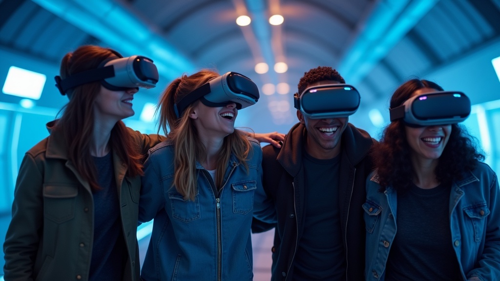 Grupo disfrutando de experiencia VR en Barcelona