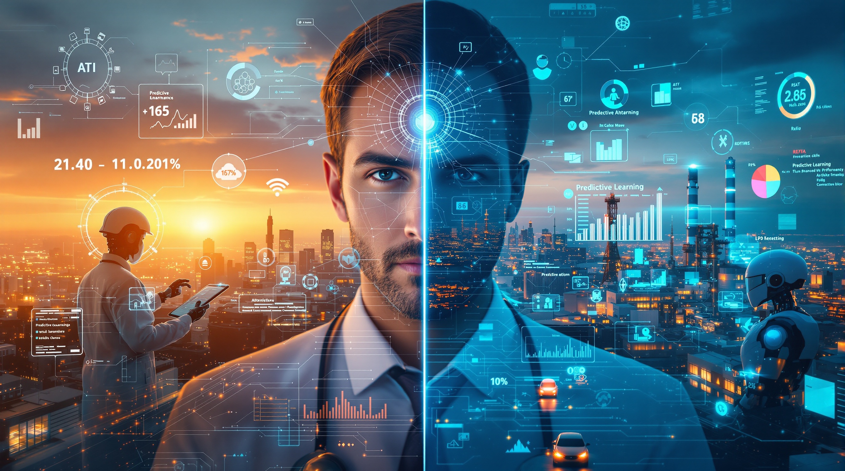 Visual collage showing real-world machine learning applications across sectors including healthcare, retail, and manufacturing