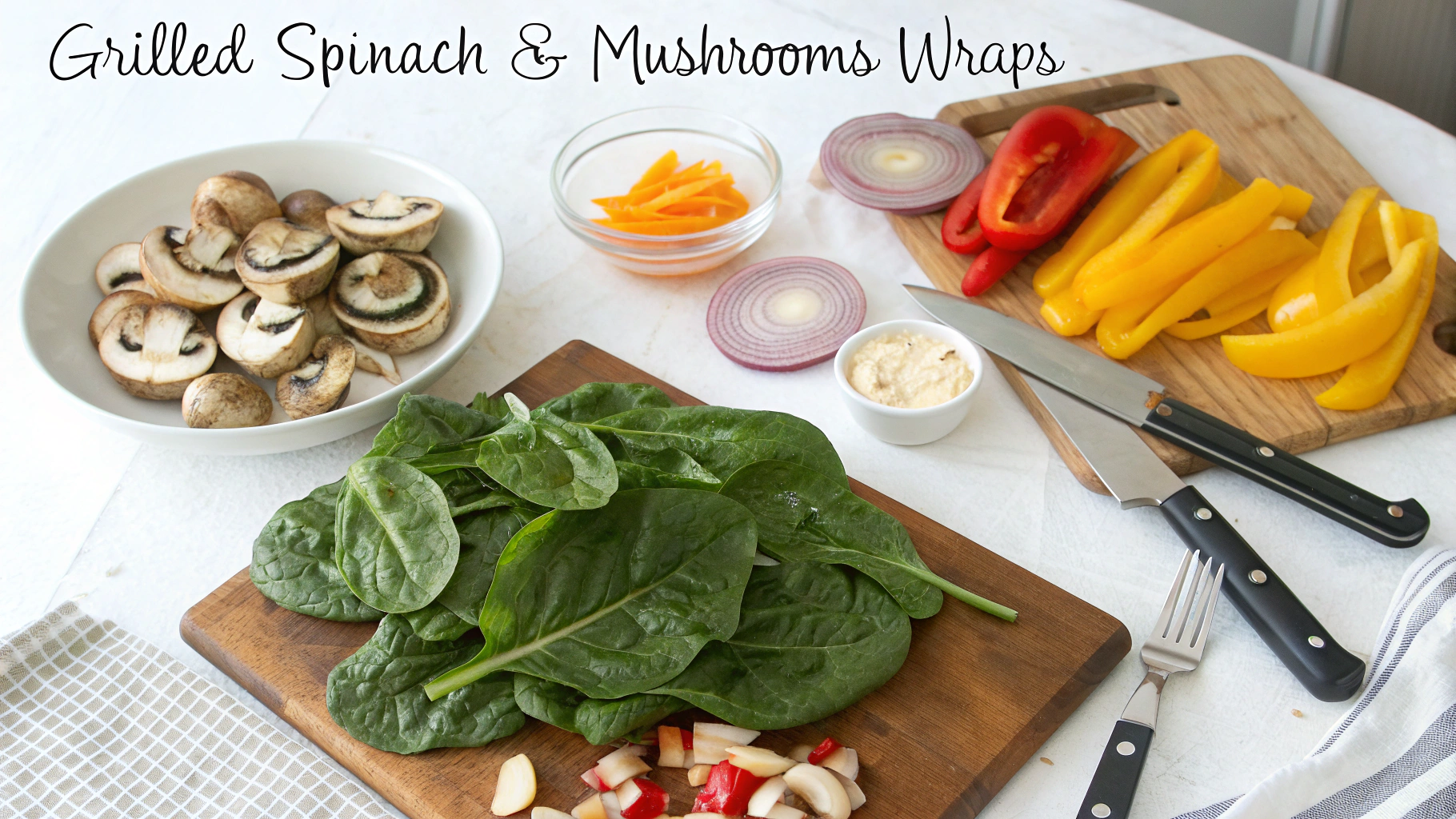 Ingredients for Grilled Spinach & Mushrooms Wraps