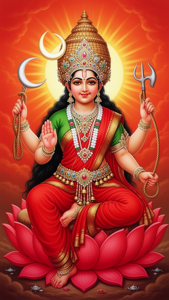 an-indian-goddess-wearing-red-saree-and-green-yhtu9r7qmi