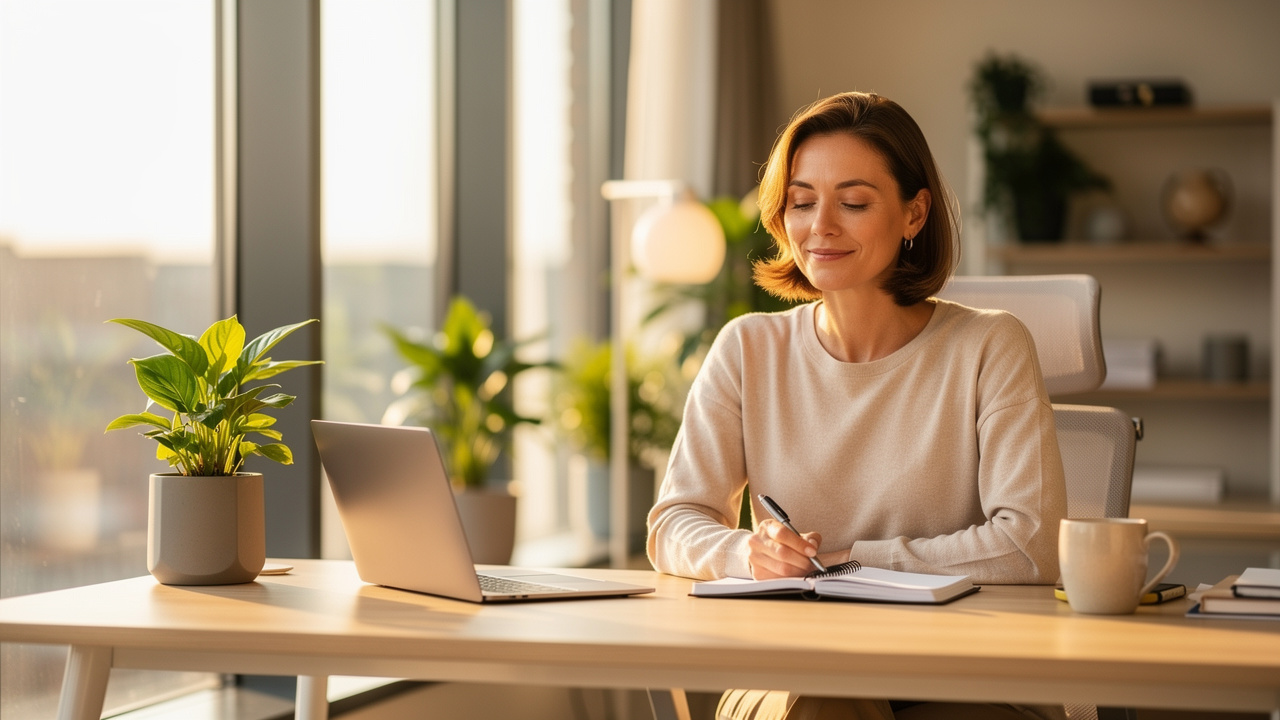 Woman experiencing calm focus and stress relief