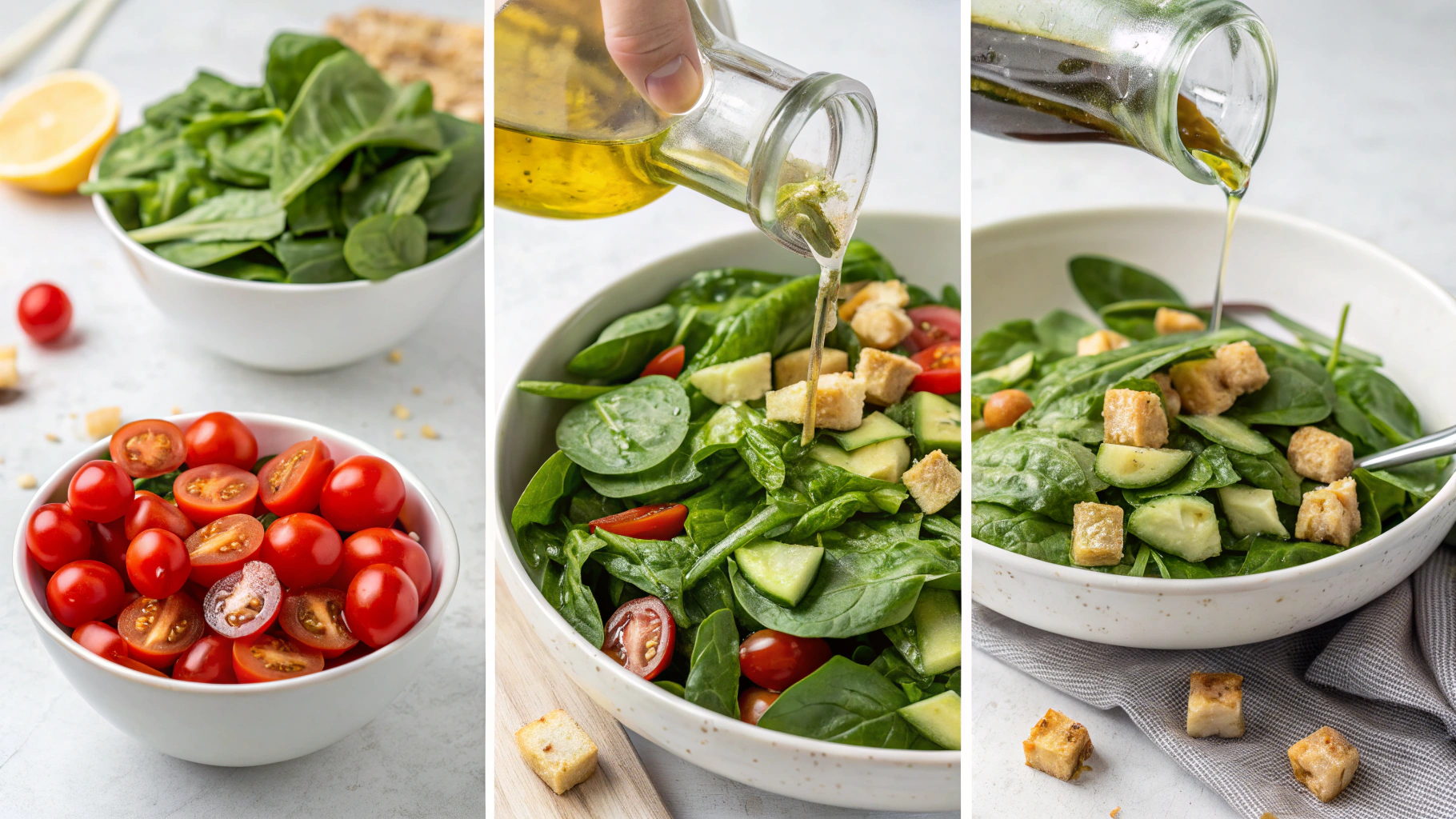 Spinach Salad Preparing fresh ingredients