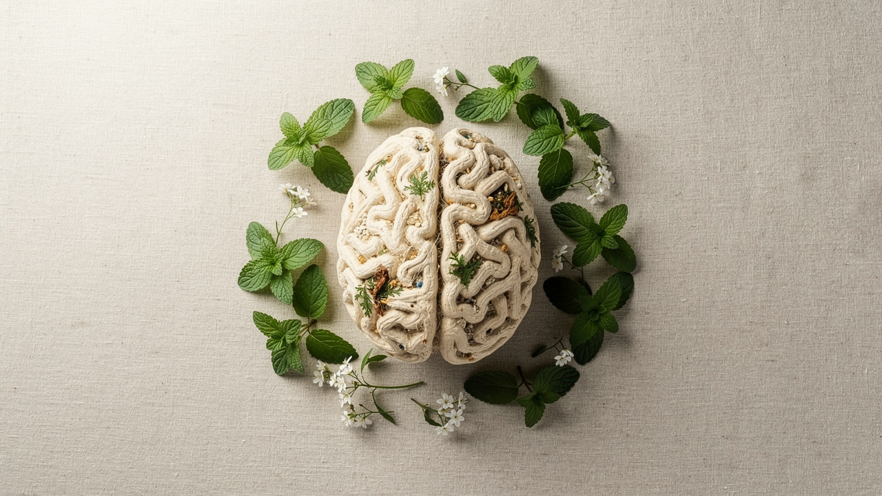 Brain health concept with lemon balm leaves
