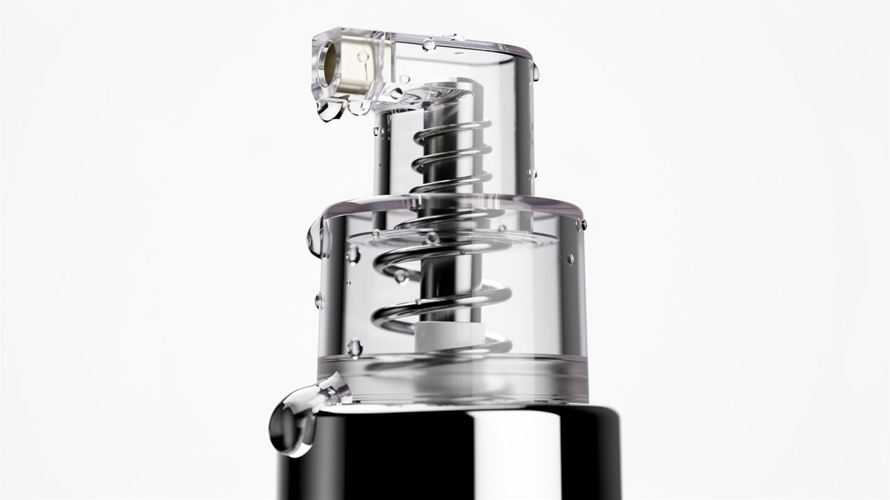 Precision pump mechanism showing internal valve system