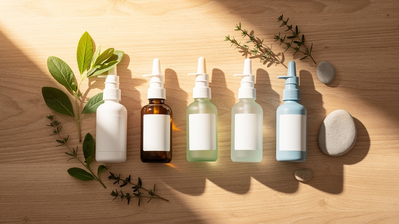 Collection of various nasal spray bottles for wellness support