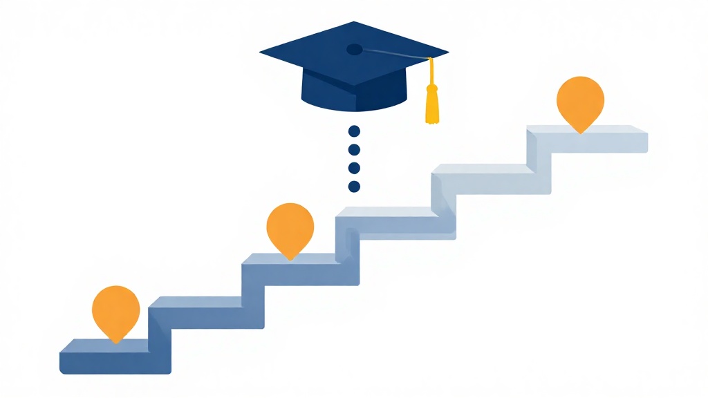 加拿大大學升學路徑圖，展示從高中經由 UTP Stage I 基礎課程到 Stage II 國際大一、最終升入大學二年級的完整階梯式進程