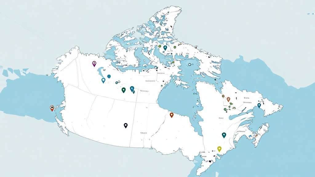 加拿大地圖標示主要大學城市位置圖，包含溫哥華、多倫多、溫尼伯等城市定位點，展示全國教育資源分布
