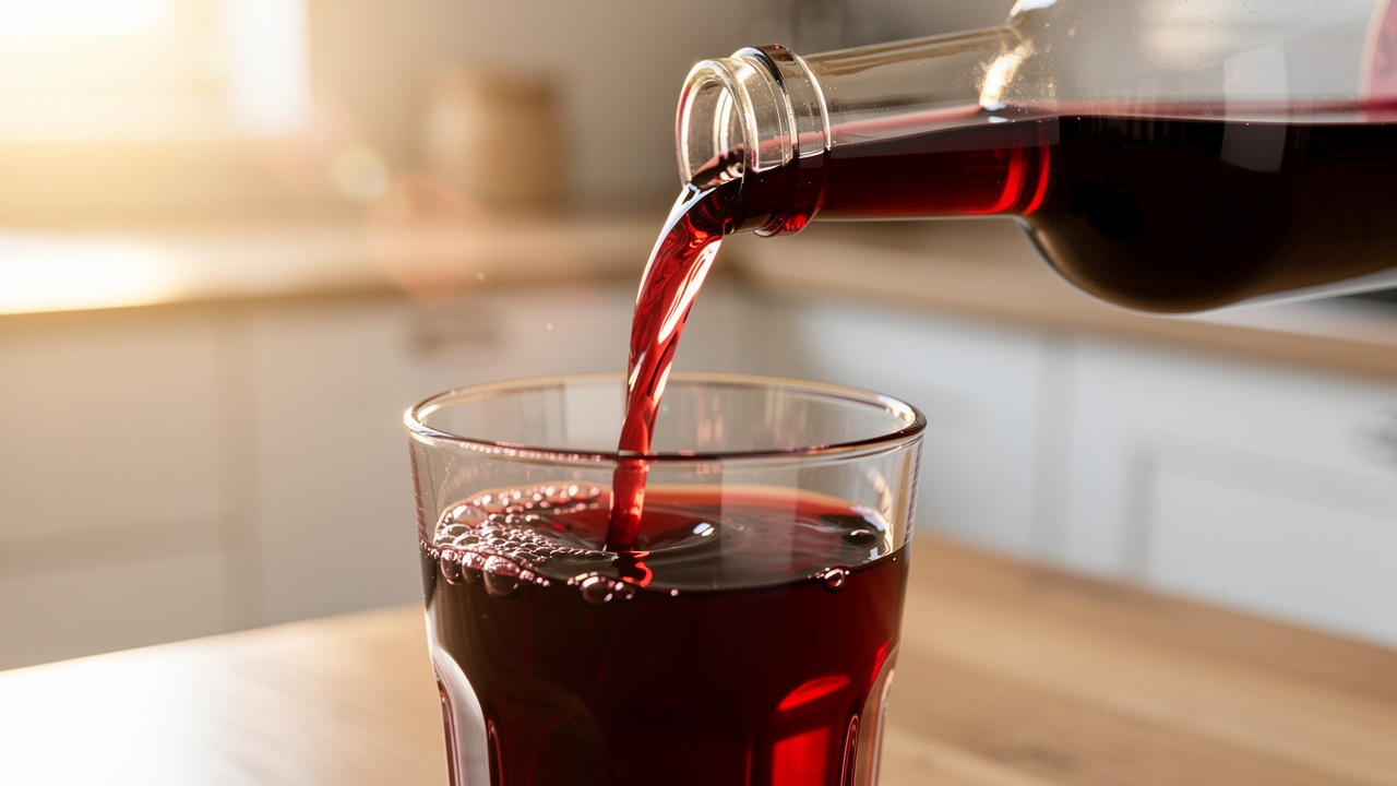 Pouring tart cherry juice for sleep routine