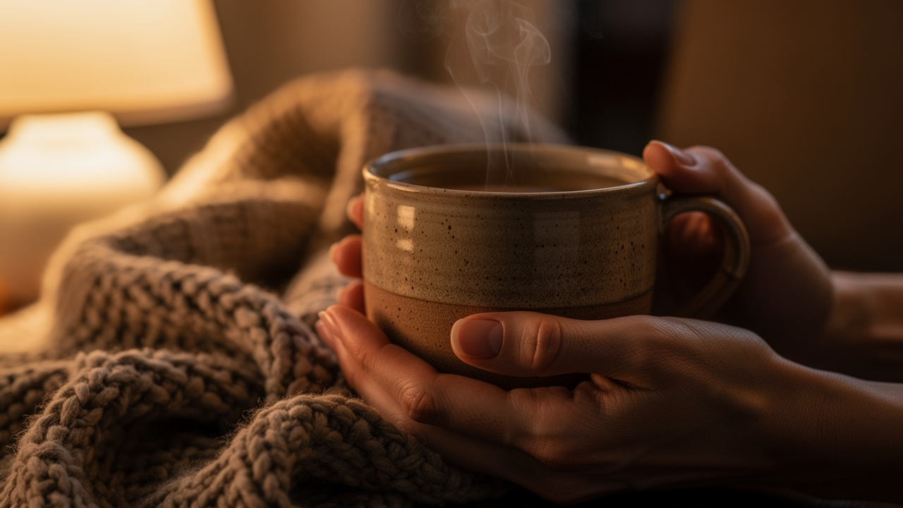 Calming evening ritual with herbal tea for better sleep
