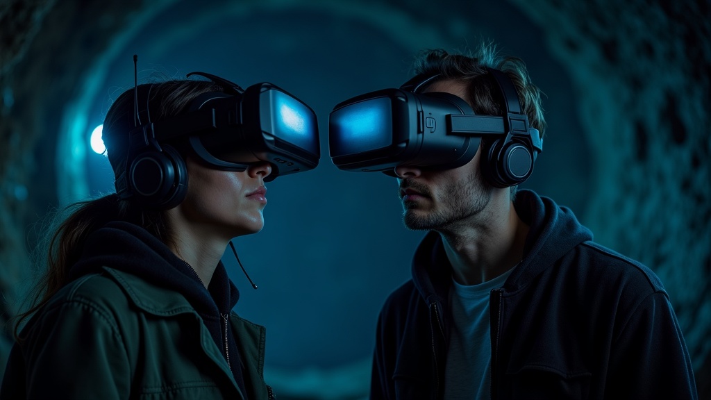 Jugadores equipados con gafas VR en Virtua Barcelona experimentando el escape room Jumpers