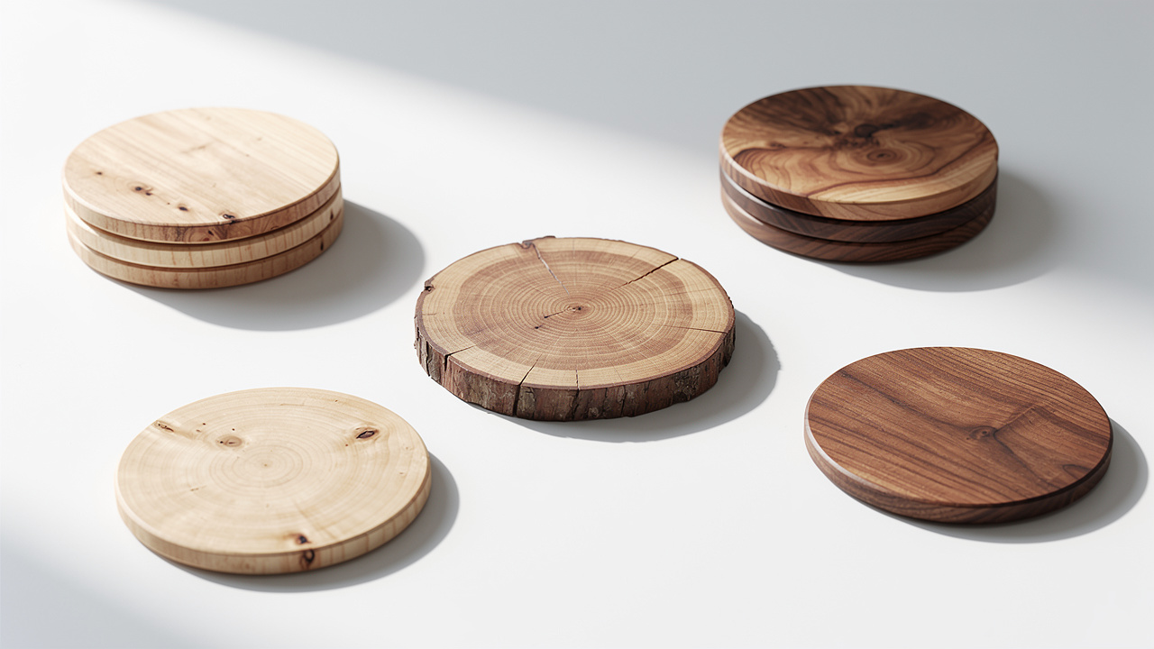 Handgefertigte Holzuntersetzer mit natürlicher Maserung