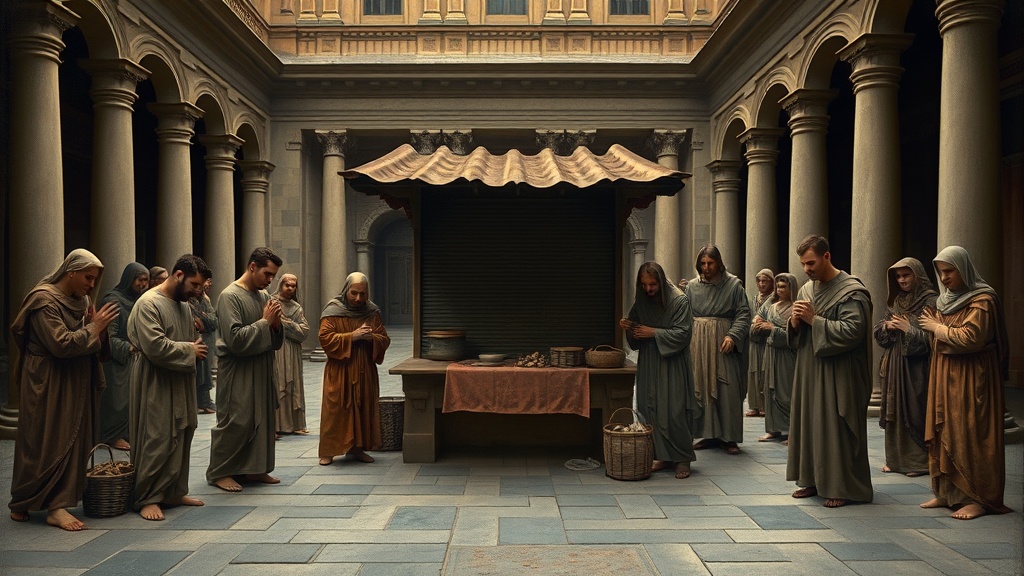 A contemplative, timeless market stall scene