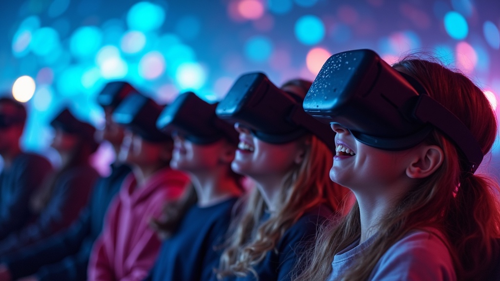 Una jugadora sonriendo mientras experimenta un juego de realidad virtual en Virtua Barcelona.