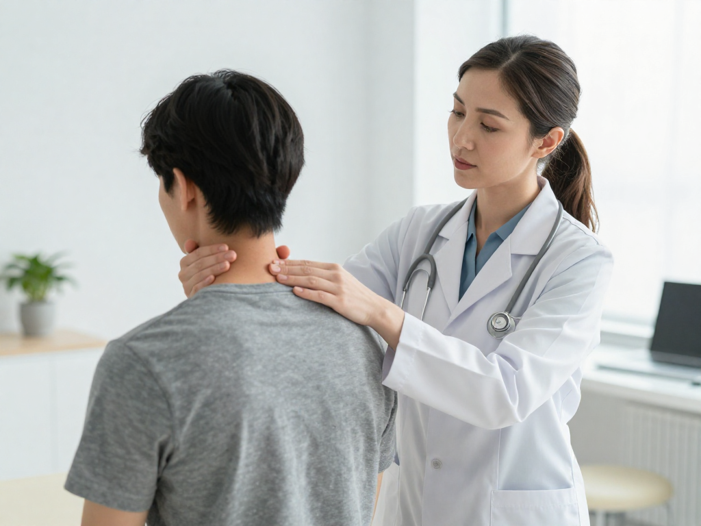 Chiropractor examining patient's neck