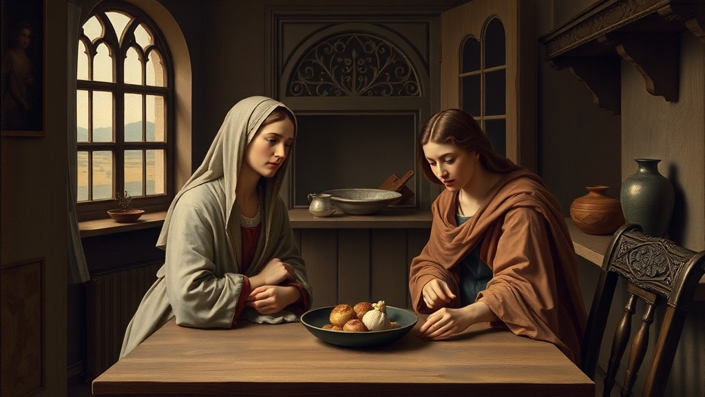 A domestic scene evoking maternal love and time