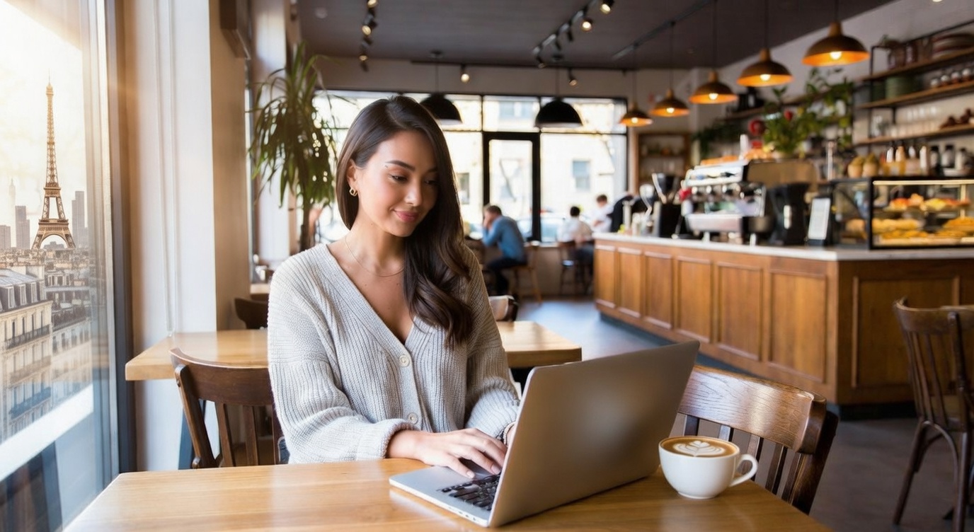 Café image after editing with improved lighting and added details