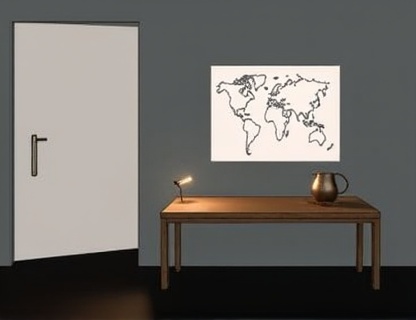 a-door-with-a-light-a-table-and-a-map-ob12cdyxb2