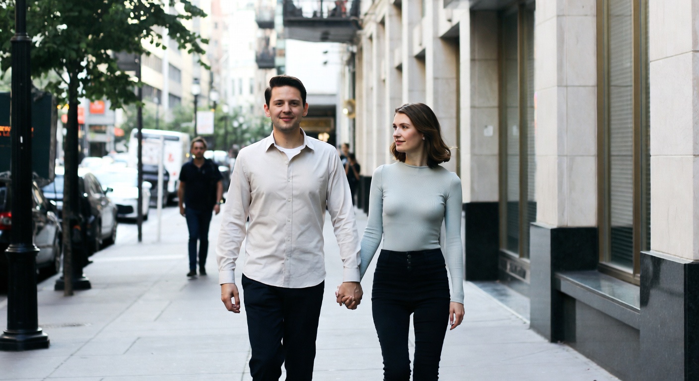 Base image: couple walking on a sidewalk