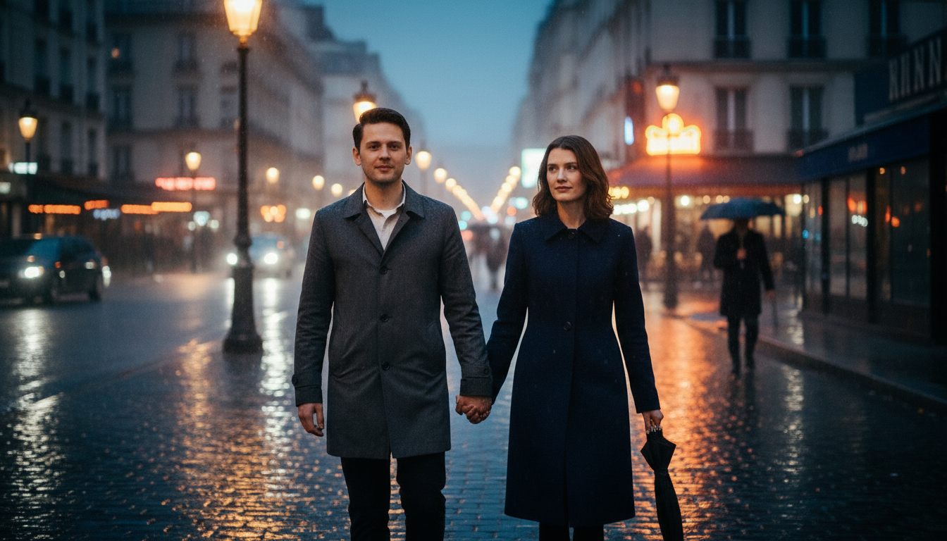 Edited image: rainy Paris street cinematic look