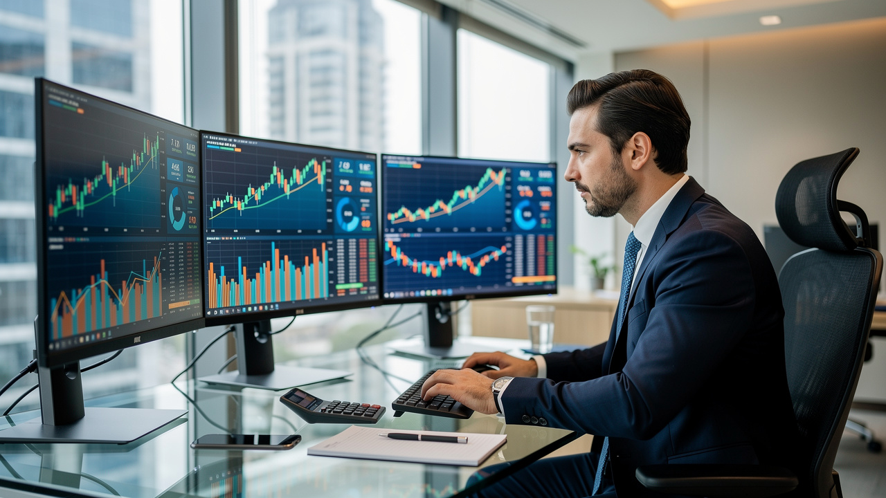 Financial analyst reviewing investment metrics and performance data