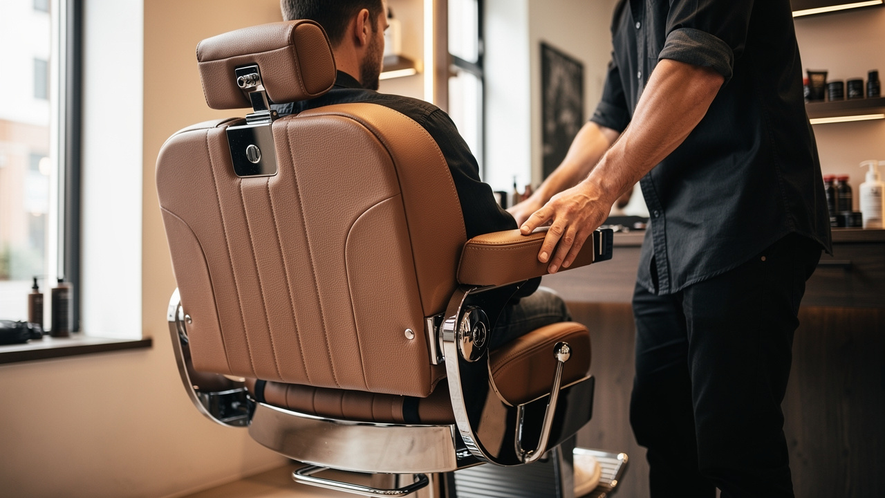 Barber chair demonstrating client and barber comfort