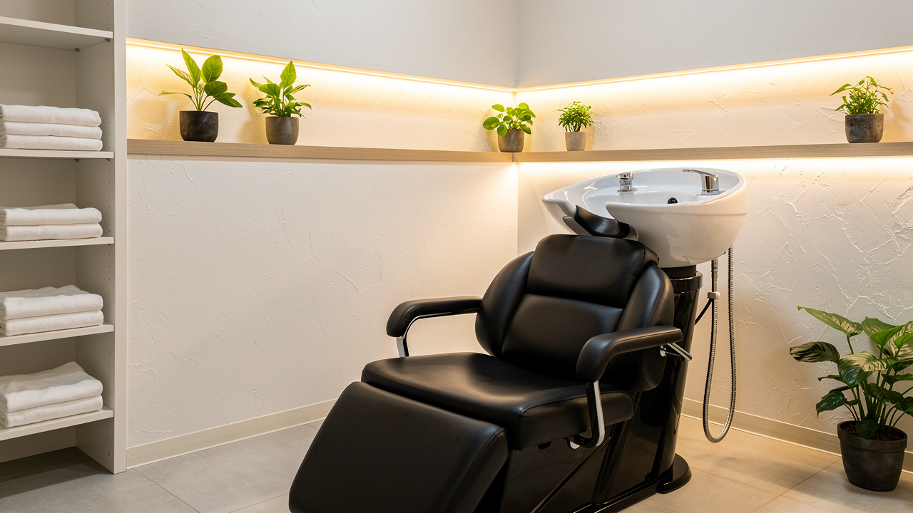 Comfortable shampoo chair with ergonomic neck support