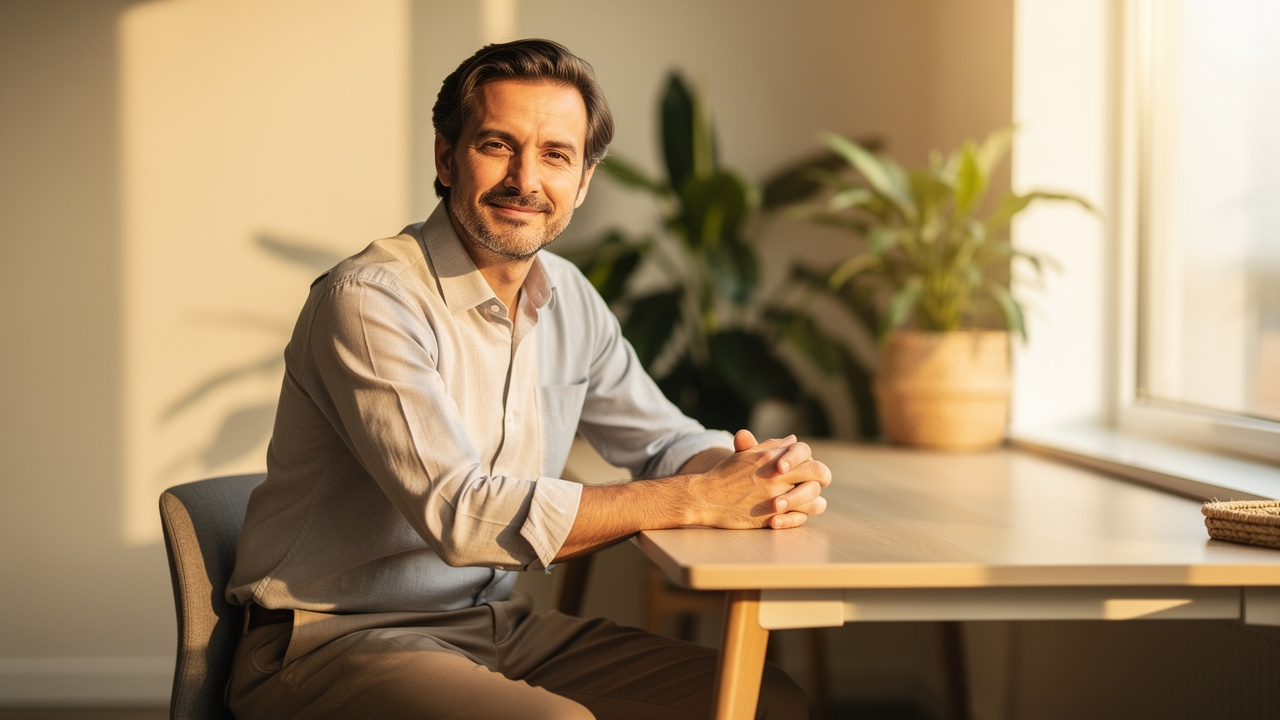 Calm professional experiencing stress relief and focus