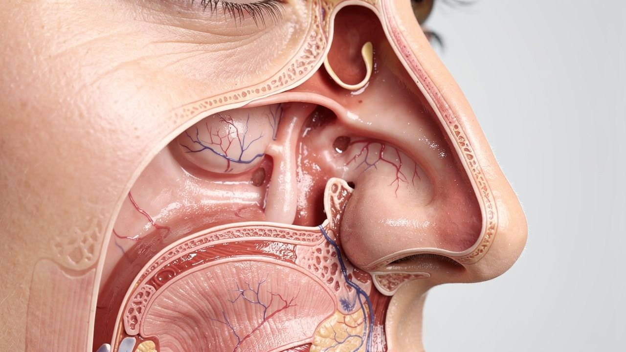 Nasal cavity anatomy showing absorption pathways