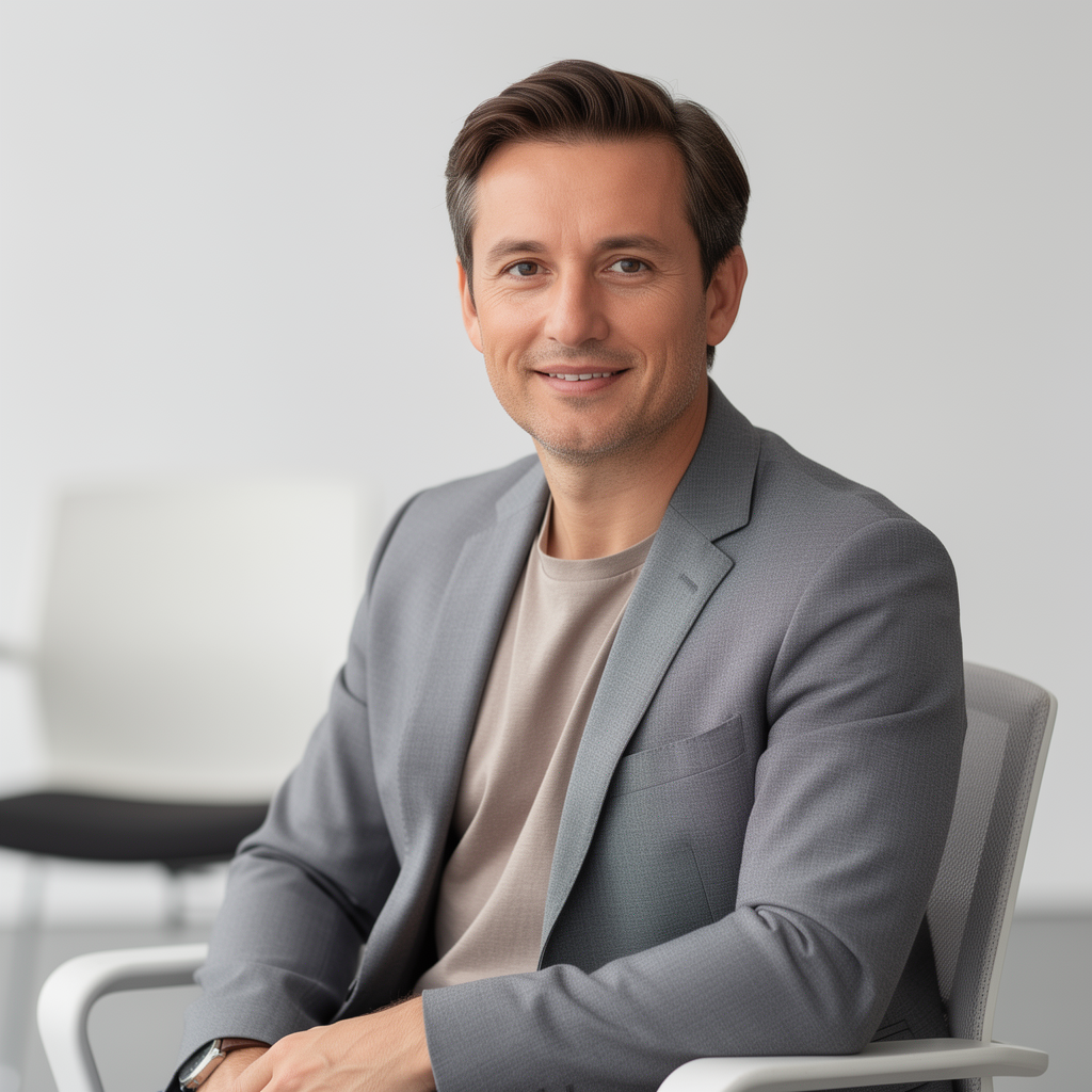 A relaxed professional portrait created from everyday photos, showing how AI headshots can replace traditional photoshoots for busy people.