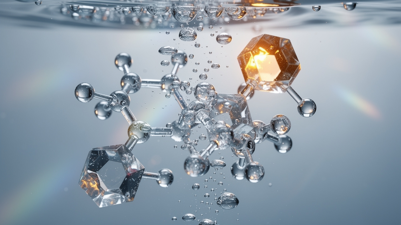 Molecular structures representing metabolic compounds in water