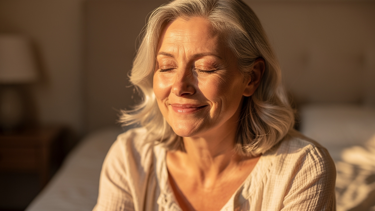 Serene older woman resting peacefully in natural light