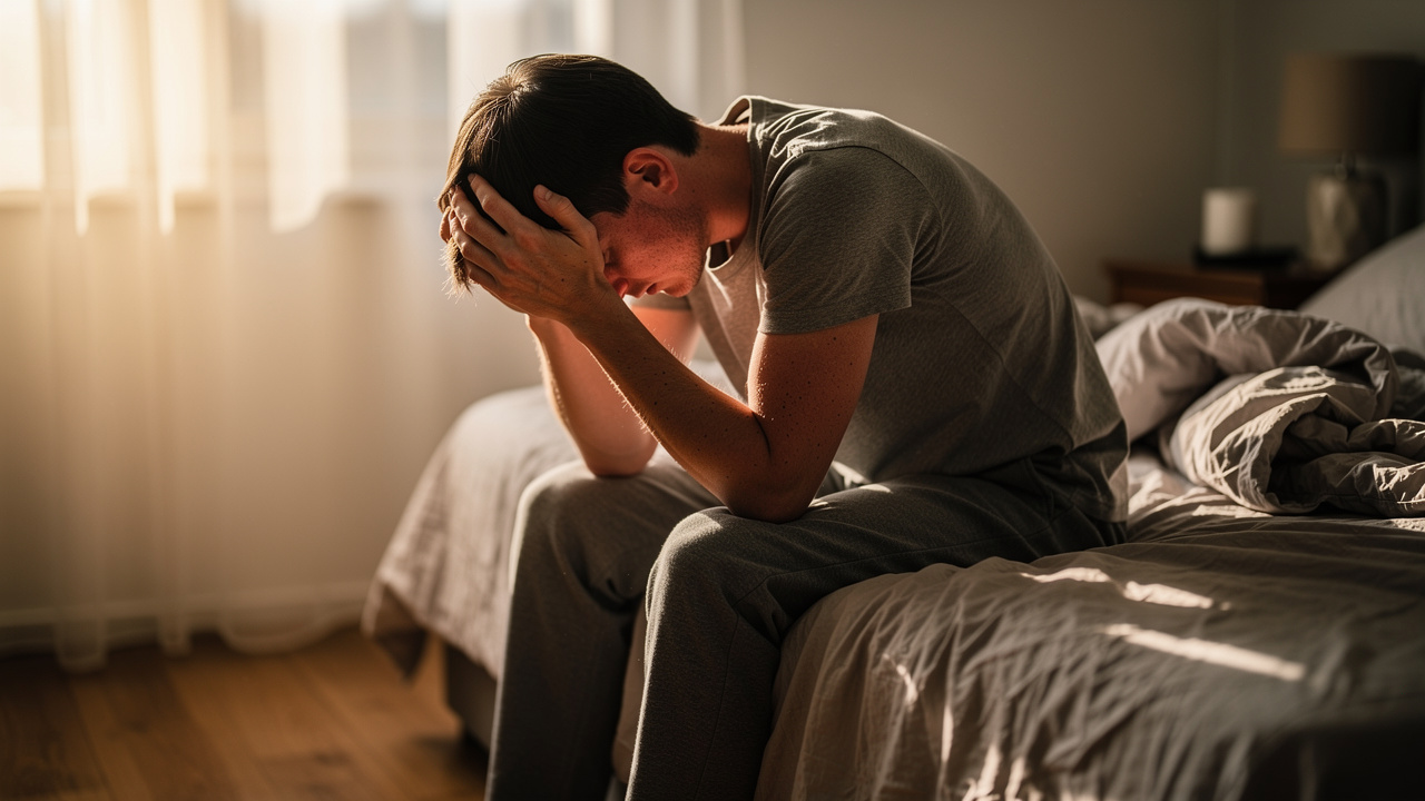 Person experiencing stress and sleep anxiety