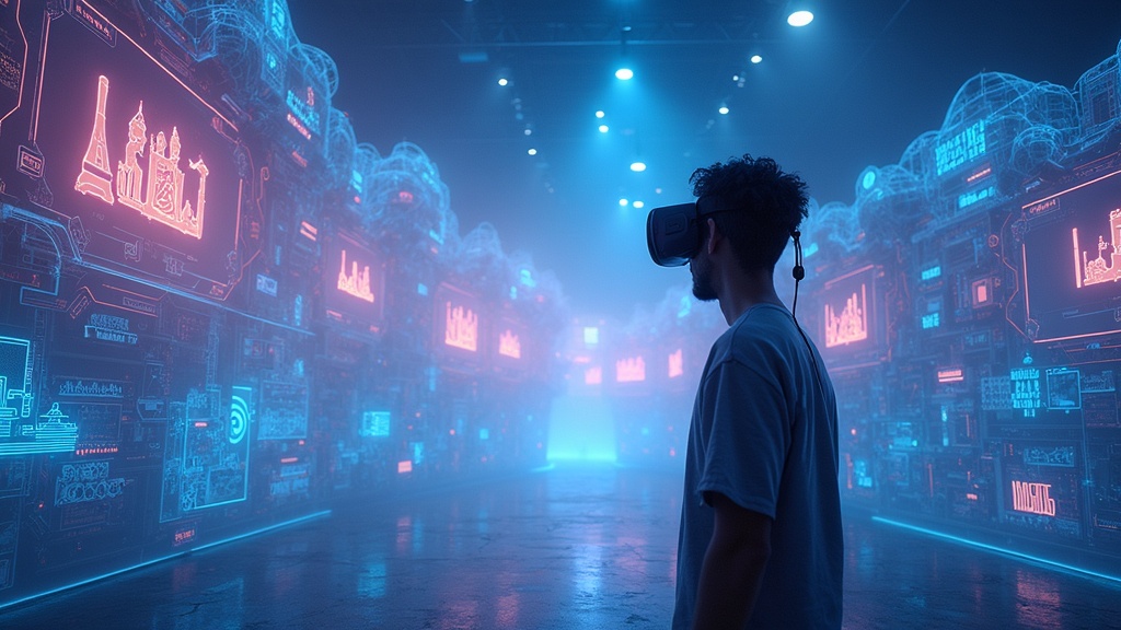 Usuario utilizando tecnología de realidad mixta de Meta para interactuar con objetos virtuales