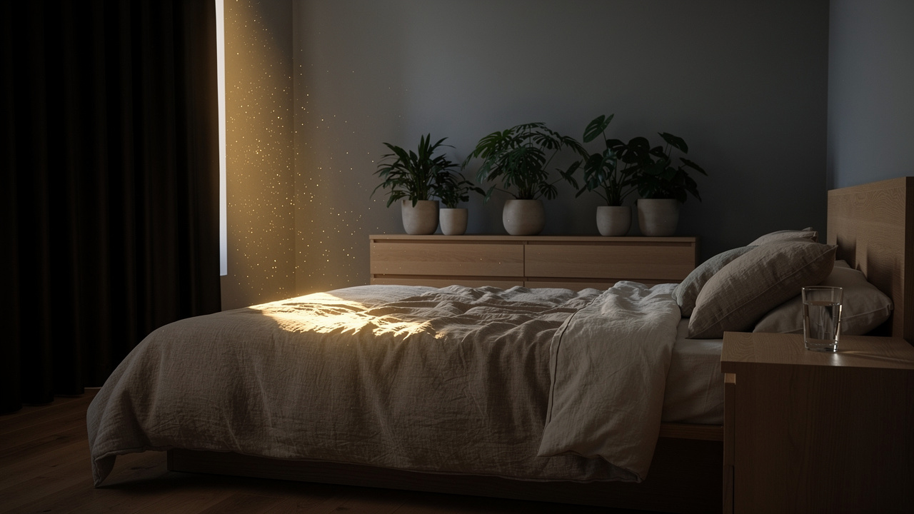 Dark, cool bedroom with blackout curtains and minimal light exposure
