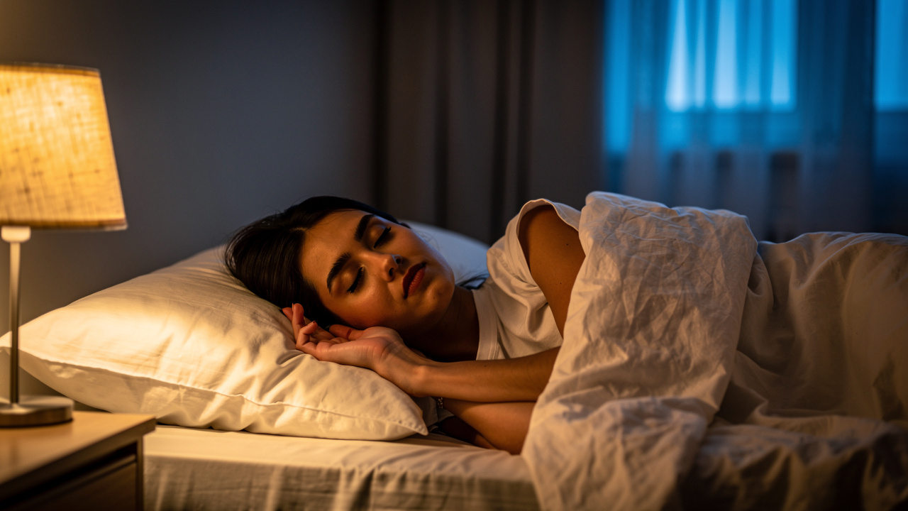 Person sleeping peacefully in comfortable bed at night