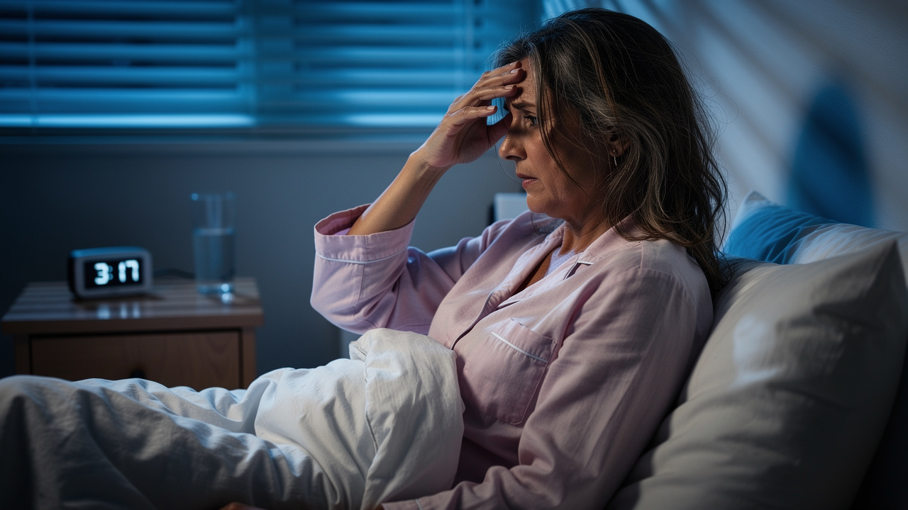 Woman experiencing middle-of-night awakening and sleep maintenance difficulty