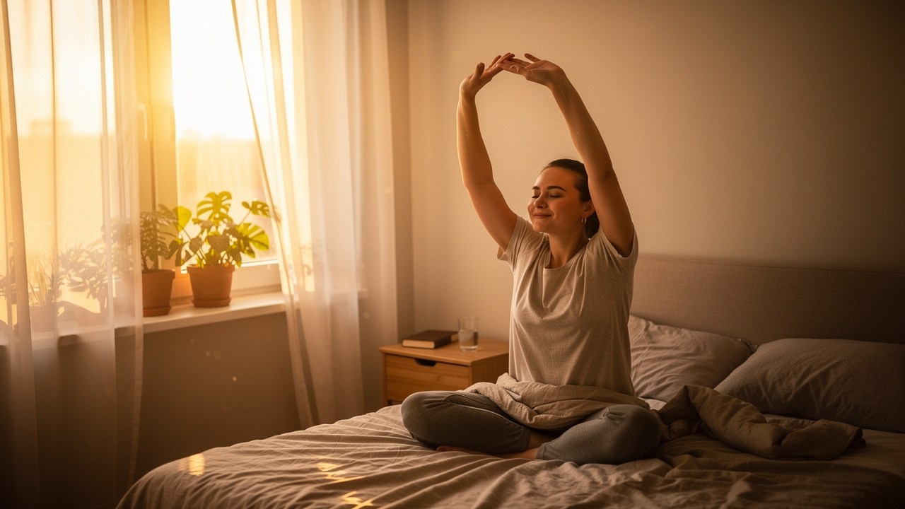 Refreshed person waking naturally after quality sleep