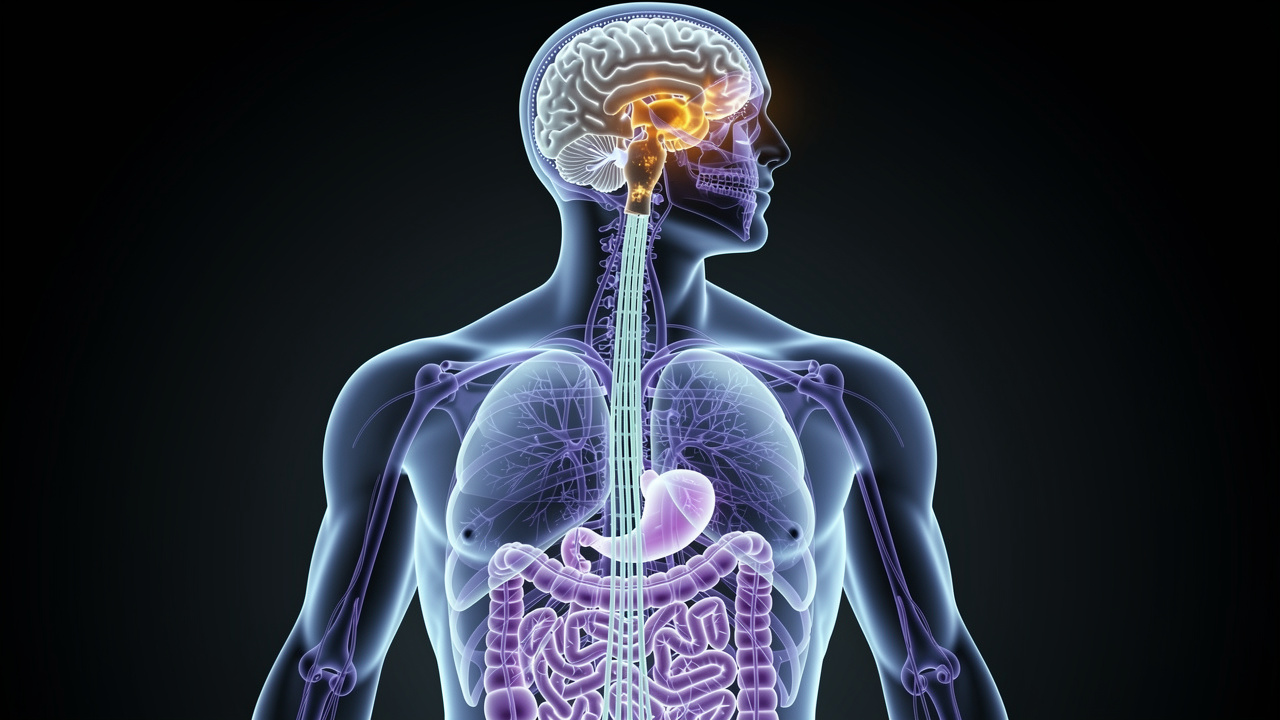 Vagus nerve pathway transmitting satiety signals from gut to brain